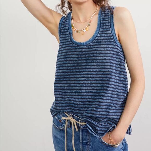 Anthropologie Pilcro XS Striped Tank Top Navy Blue Cotton Casual Distressed Knit - Picture 3 of 14